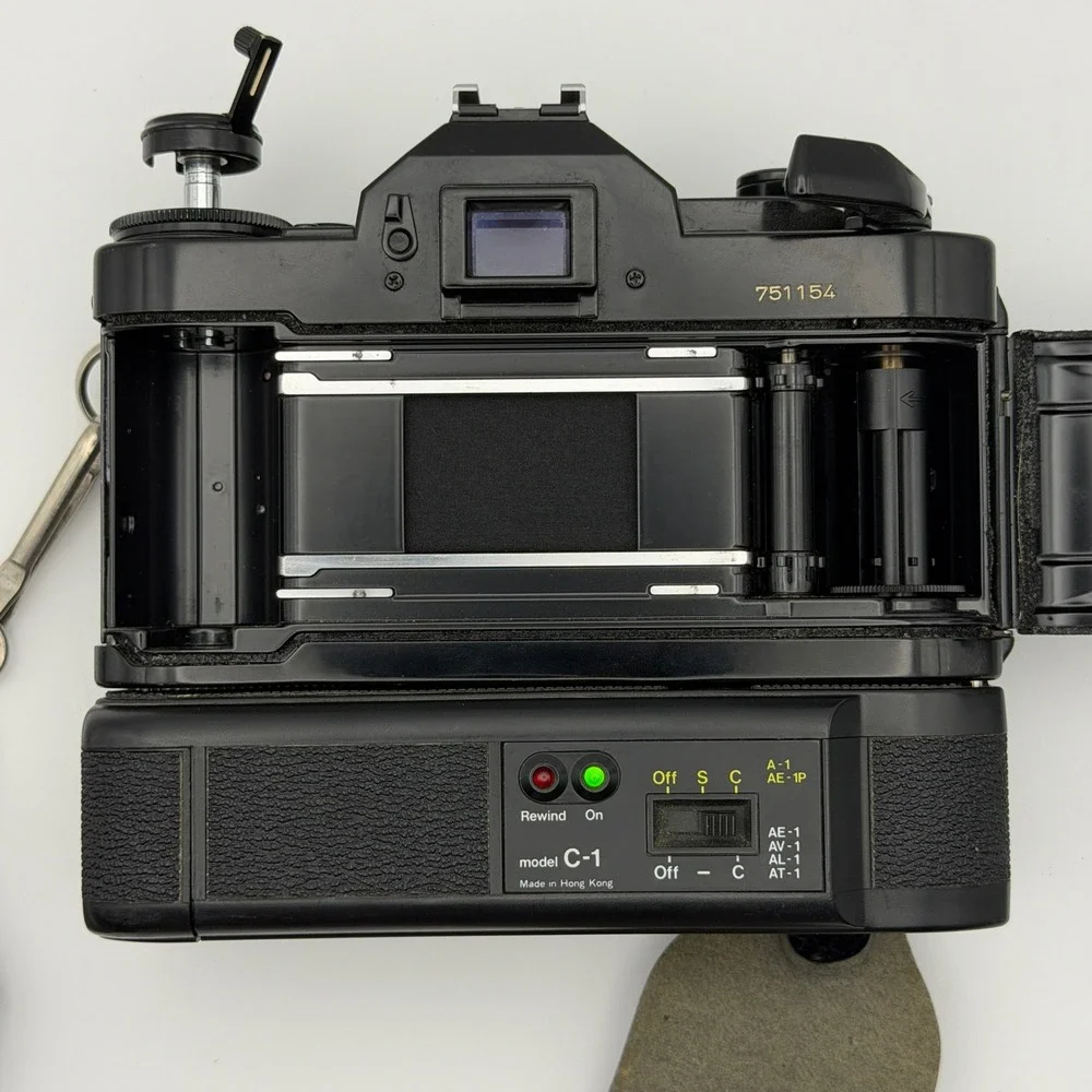 Canon A-1 35mm SLR Film Camera Body w/ Power Winder Shutter Fires Untested